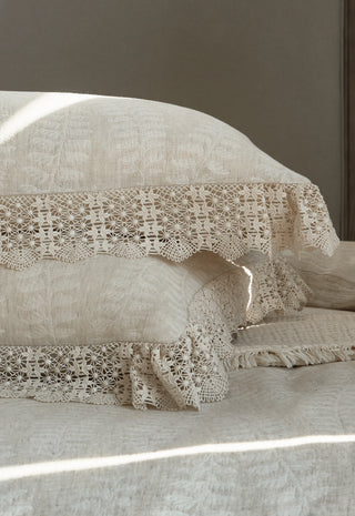 AVA.Home【すずらん吟】綿麻ジャカード＆フレンチレース 布団カバー4点セット