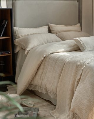 AVA.Home【すずらん吟】綿麻ジャカード＆フレンチレース 布団カバー4点セット