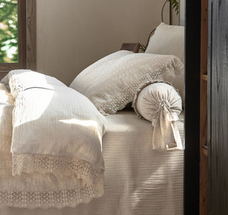 AVA.Home【すずらん吟】綿麻ジャカード＆フレンチレース 布団カバー4点セット