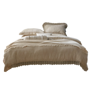 AVA.Home【すずらん吟】綿麻ジャカード＆フレンチレース 布団カバー4点セット