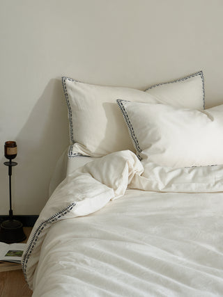 AVA.Home 北欧風 手作り感のある刺繡入り綿麻寝具セット｜肌触りが良い 通気性に優れた格紋デザイン