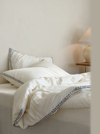 AVA.Home 北欧風 手作り感のある刺繡入り綿麻寝具セット｜肌触りが良い 通気性に優れた格紋デザイン