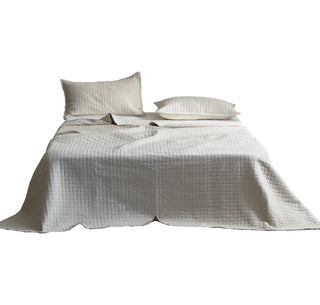 AVA.Home 棉麻キルトベッドカバー3点セット｜天然コットン100%中綿・職人仕上げ