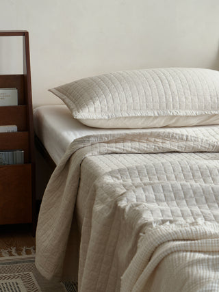 AVA.Home 棉麻キルトベッドカバー3点セット｜天然コットン100%中綿・職人仕上げ