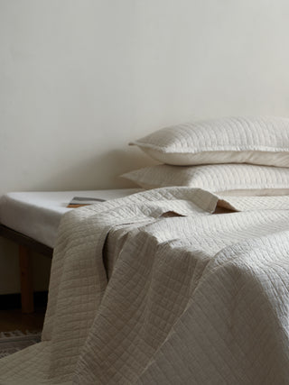 AVA.Home 棉麻キルトベッドカバー3点セット｜天然コットン100%中綿・職人仕上げ