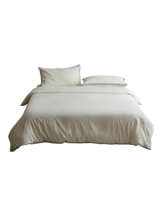 AVA.Home 北欧風 手作り感のある刺繡入り綿麻寝具セット｜肌触りが良い 通気性に優れた格紋デザイン